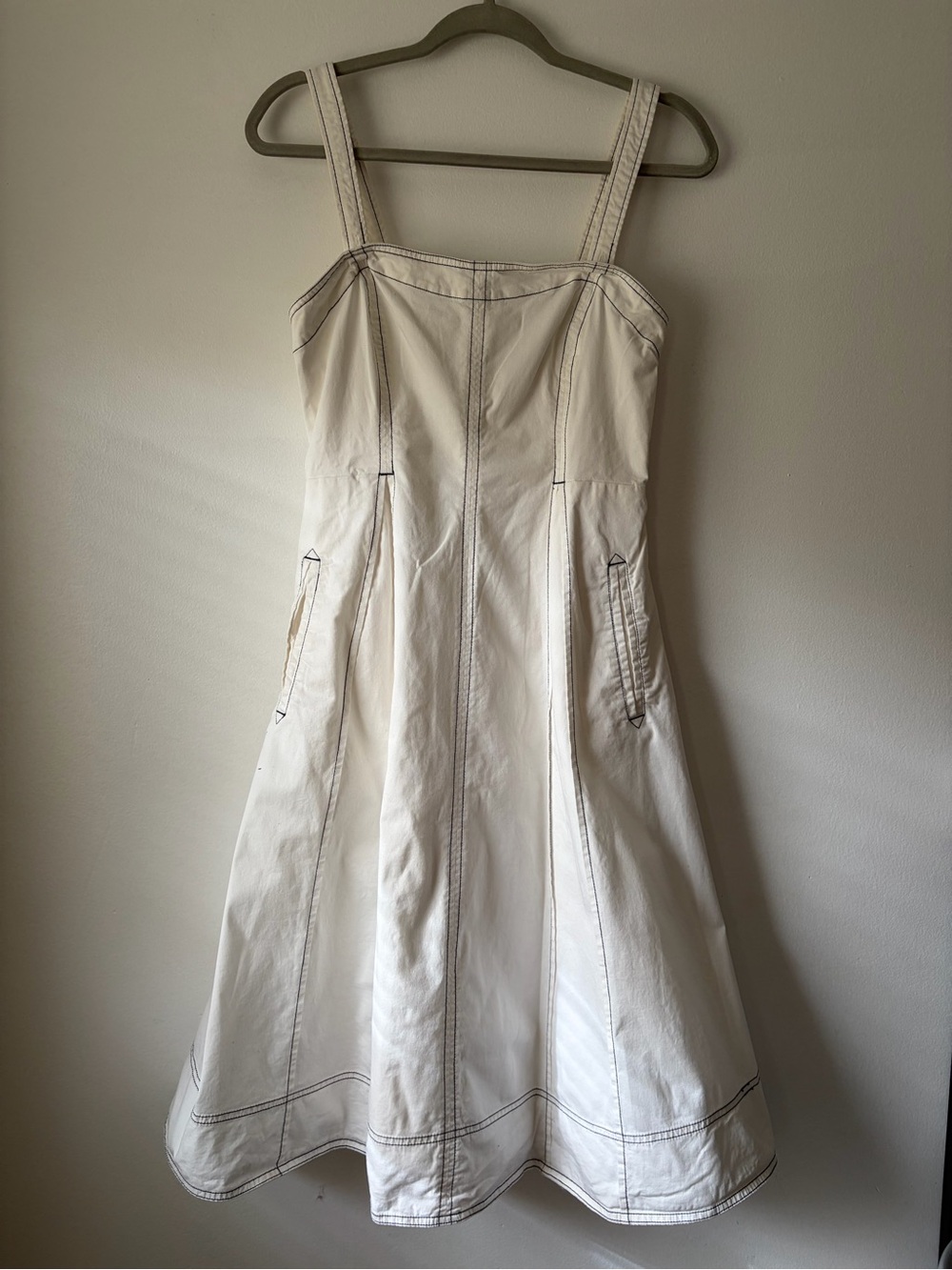 Anthropologie Cream Midi Dress with Contrast Stitching